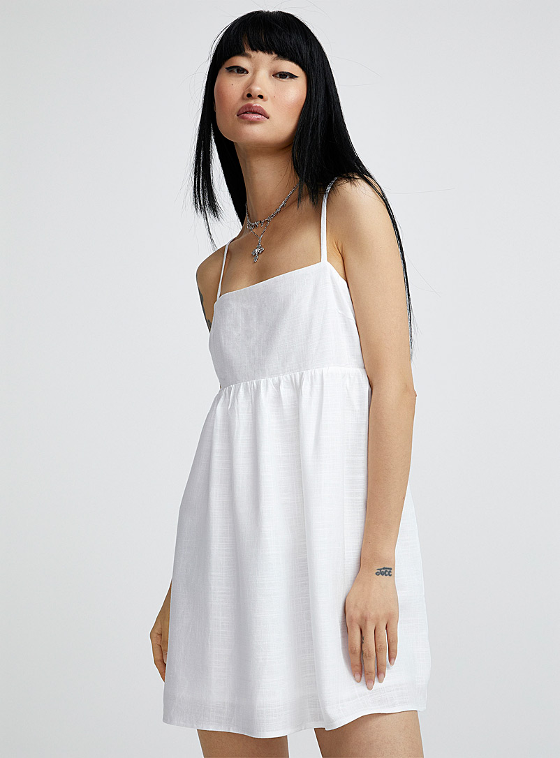 Twik White Thin-strap babydoll dress for women