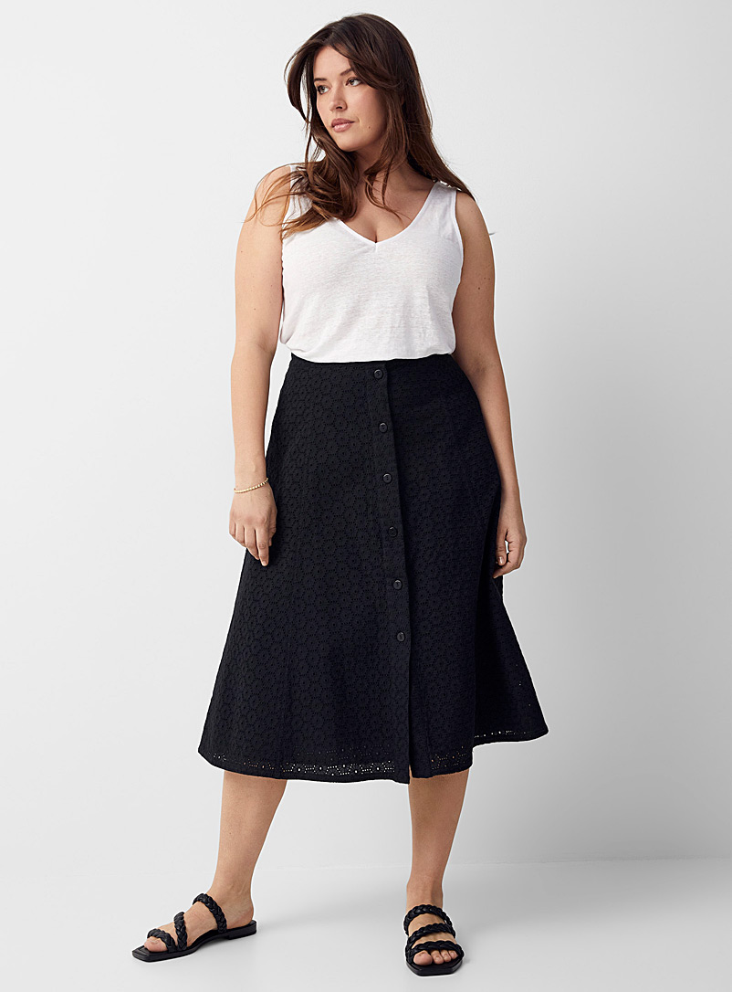 Contemporaine Black Button-up broderie anglaise skirt for women