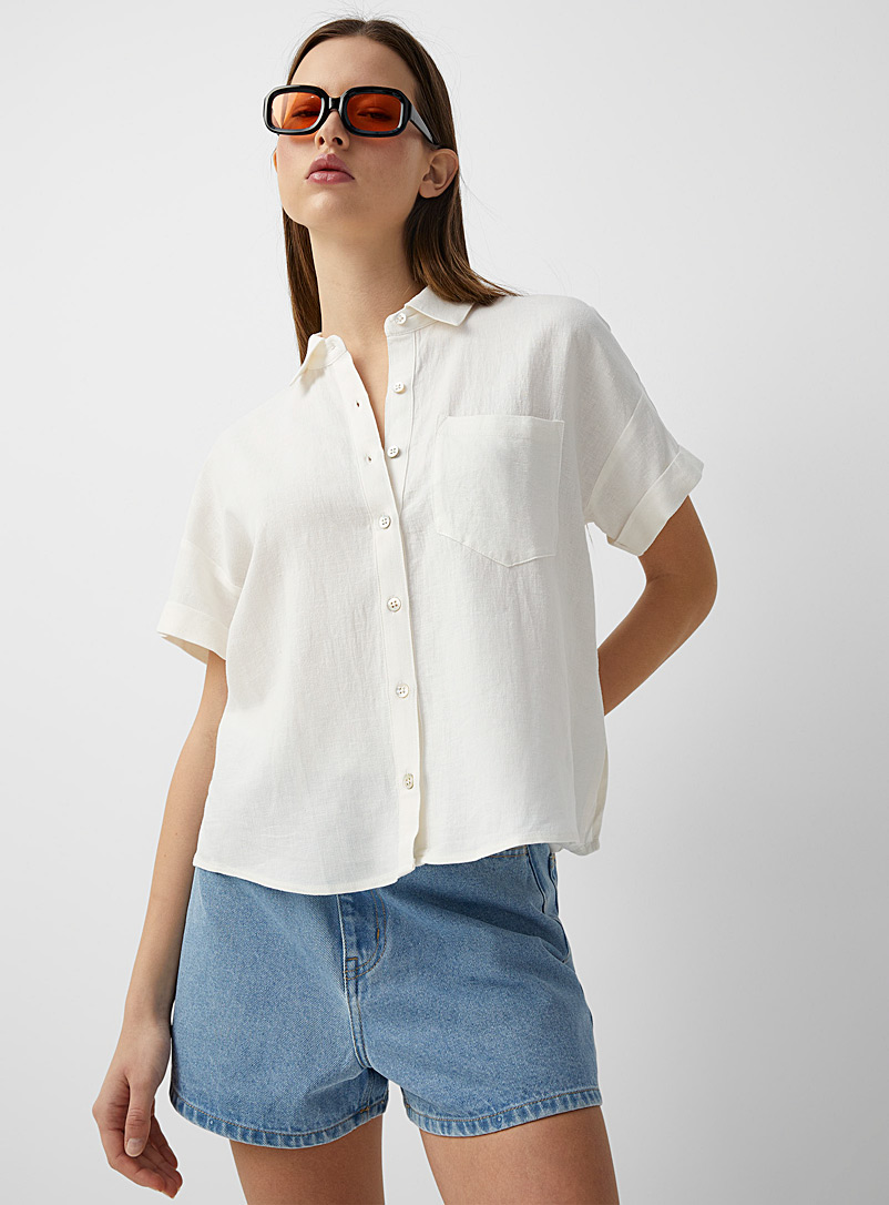 Twik: La chemise poche plaquée lin biologique Ivoire blanc os pour femme