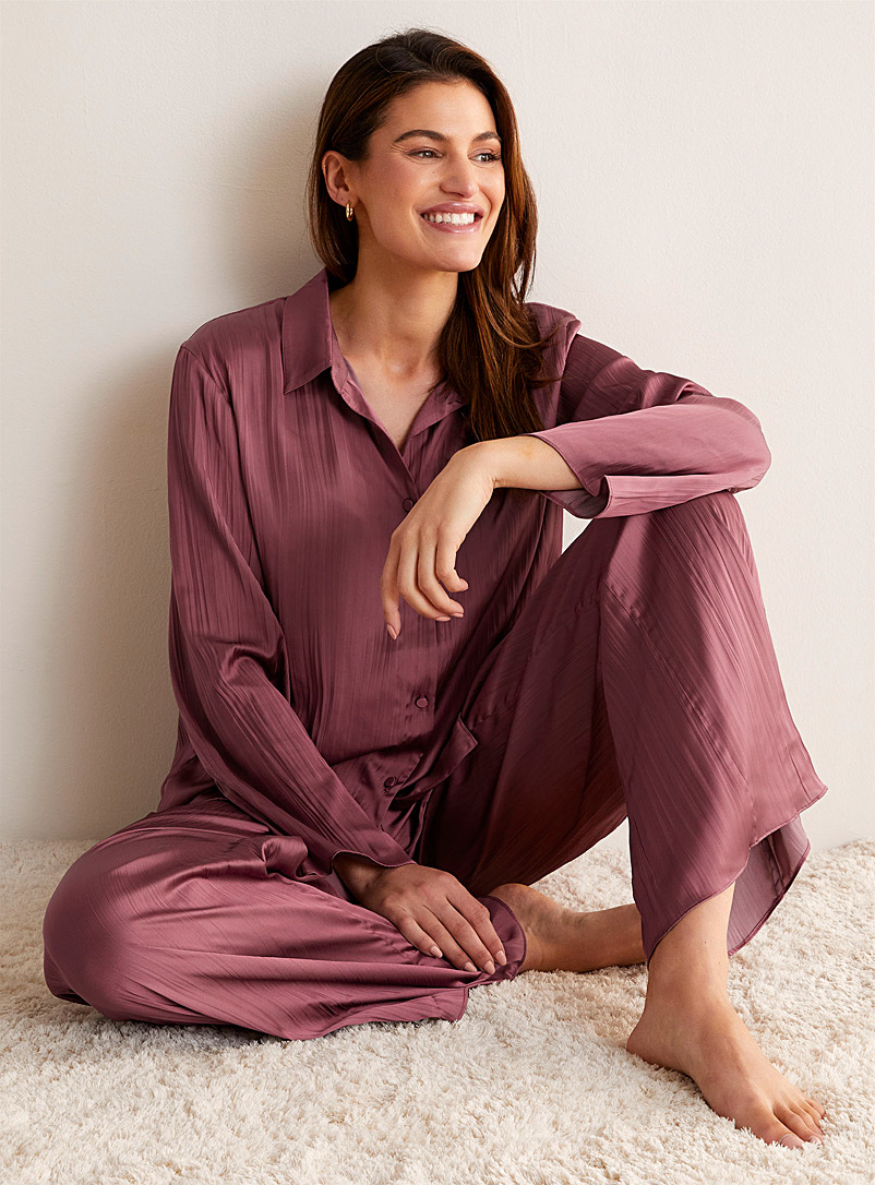 Miiyu Purple Pleated satin pyjama set for women