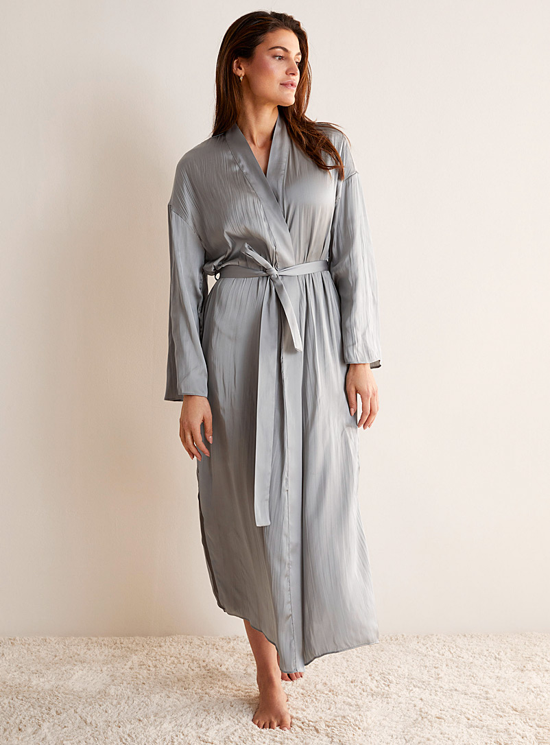 Miiyu Light Grey Pleated satin robe for women
