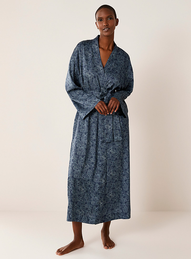 Miiyu Marine Blue Satiny flowy robe for women