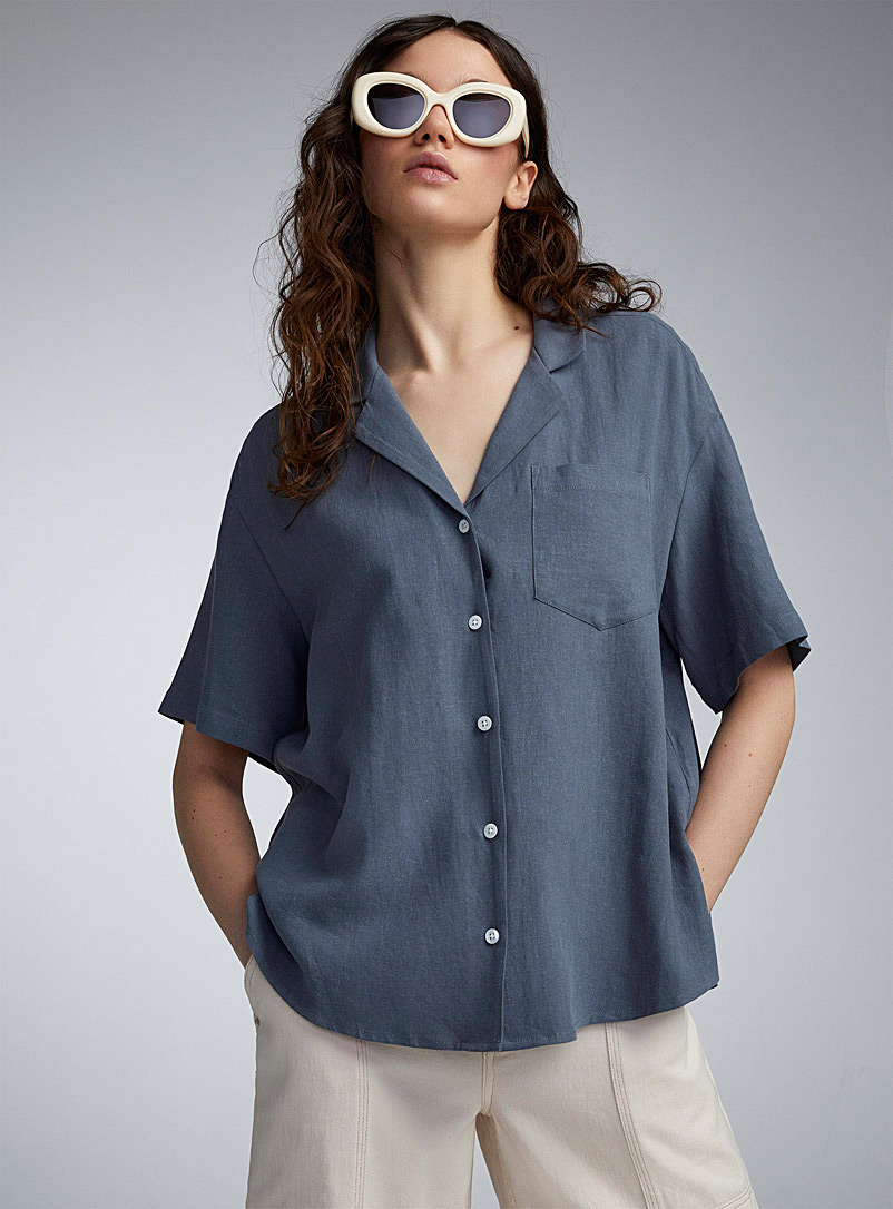 Twik Dark Blue Organic linen loose shirt for women