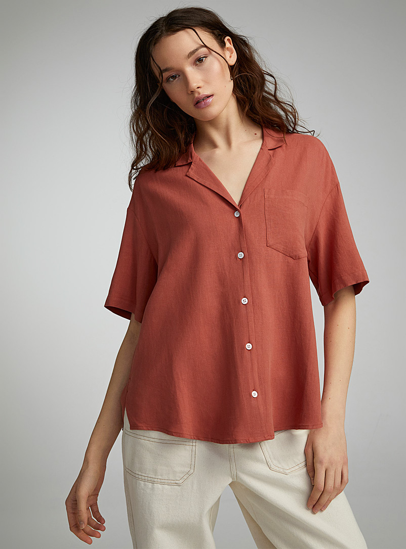 Twik Citrus/Bright Orange Organic linen loose shirt for women