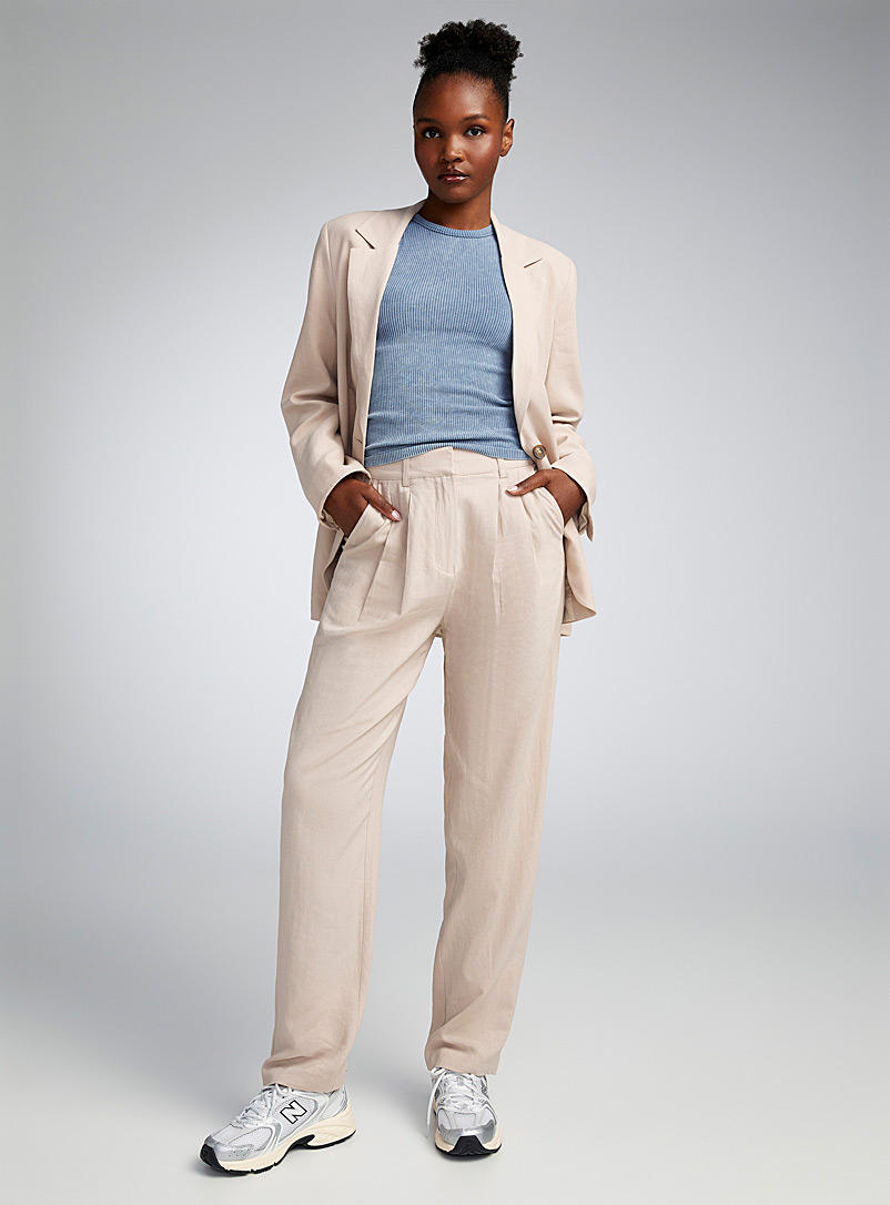 Twik Ecru/Linen Organic linen dress pant for women