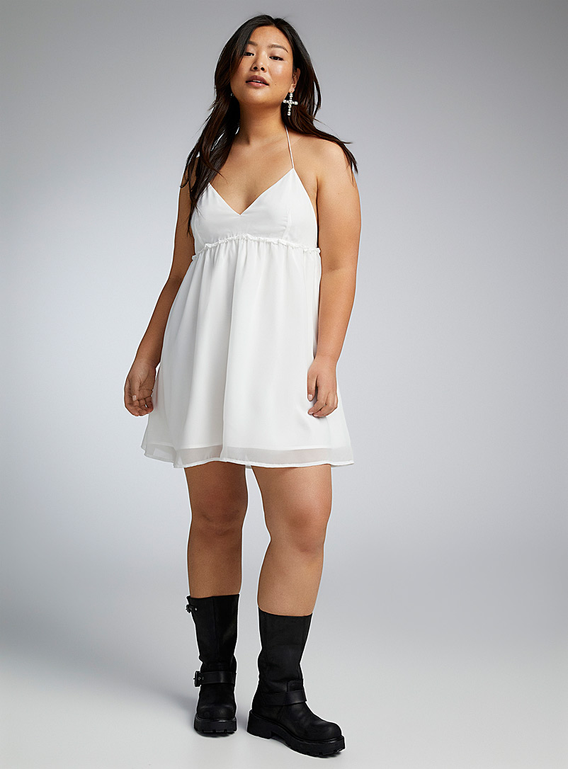 Twik White Chiffon halter-neck babydoll dress for women