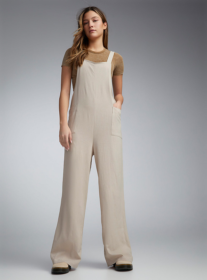 Twik Ecru/Linen Patch pockets organic linen overalls for women
