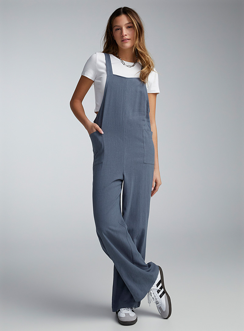 Twik Indigo/Dark Blue Patch pockets organic linen overalls for women
