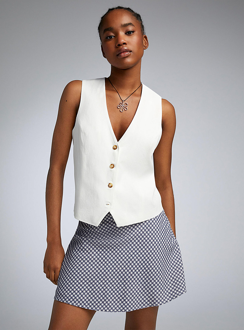 Twik White Loose organic linen vest for women