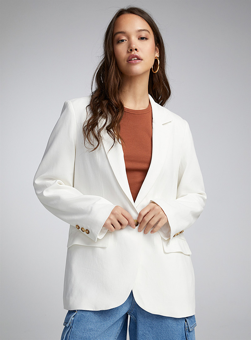 Twik White Long organic linen jacket for women