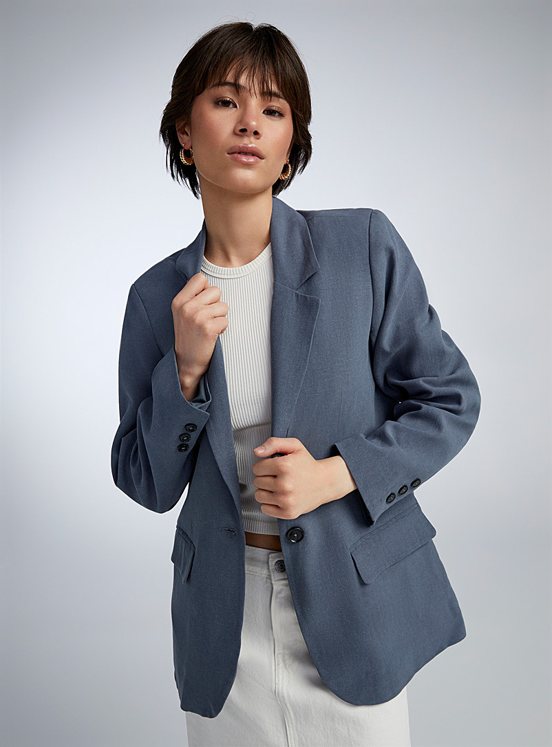 Twik Dark Blue Long organic linen jacket for women