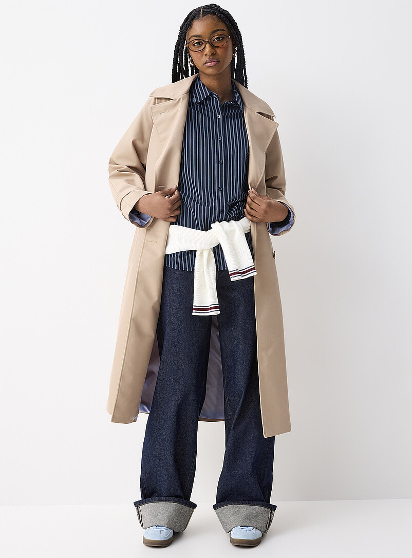 Twik: Le trench twill boutons marbr&eacute;s Ivoire - Beige cr&egrave;me pour femme