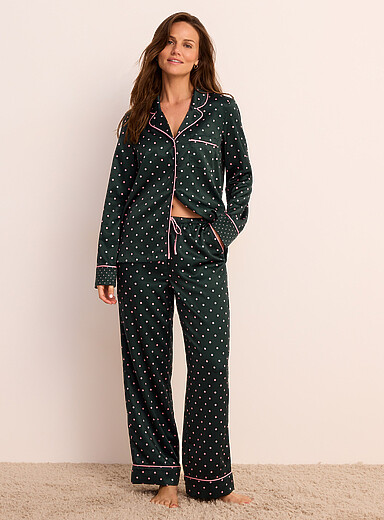 Miiyu: L'ensemble pyjama satin&eacute; fluide Vert et rose pour femme