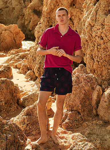 Simons Green Embroidered cropped swim short for men