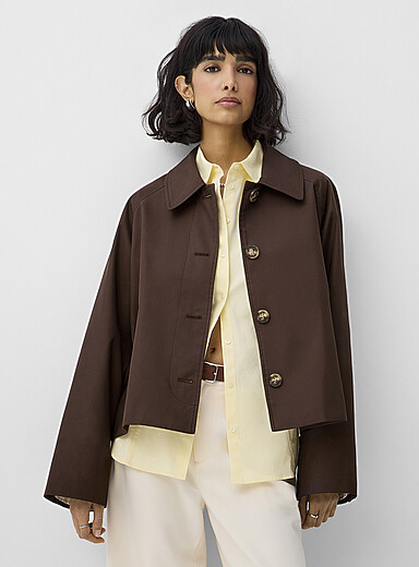Ic&ocirc;ne Chocolate/Espresso Raglan sleeve cropped boxy-fit trench coat for women