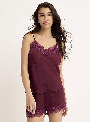 Miiyu Grape/Dark Crimson Plain hammered satin short for women