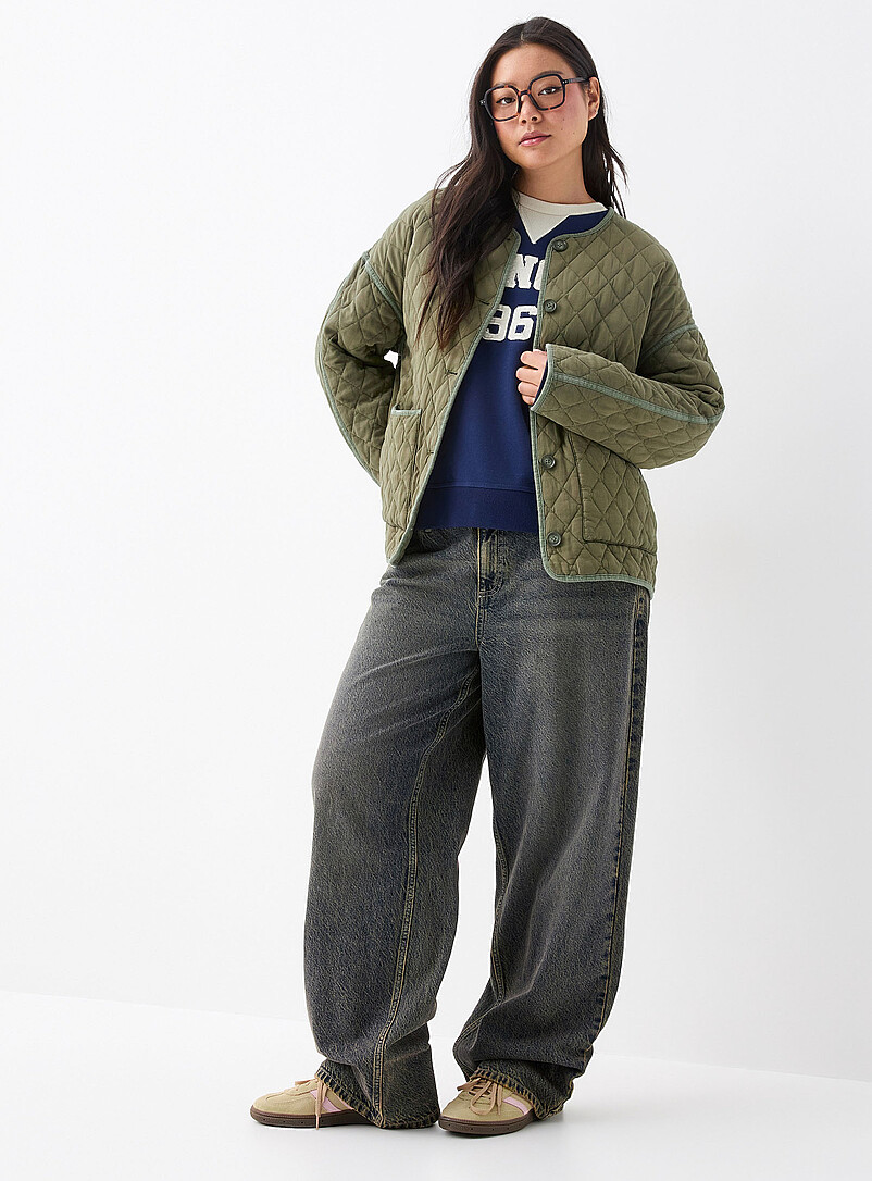 Twik: La veste matelass&eacute;e losanges lis&eacute;r&eacute;e Vert pour femme