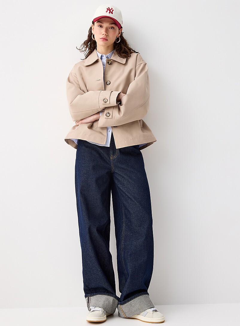 Twik Sand Cropped boxy-fit trench coat for women