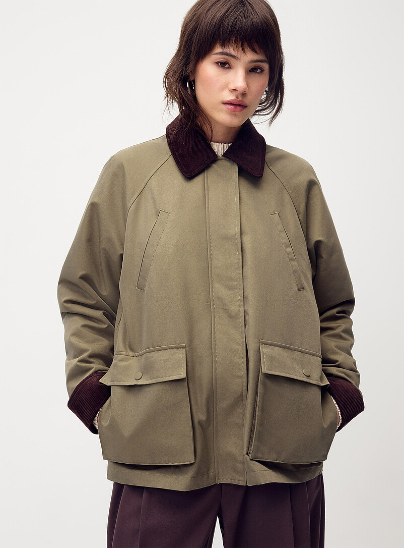 Twik: La veste twill accents velours c&ocirc;tel&eacute; Ivoire - Beige cr&egrave;me pour femme