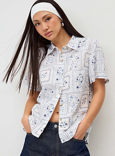 La chemise lin m&eacute;lang&eacute; &agrave; motifs