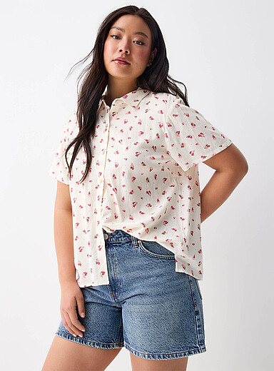 Patterned linen-blend shirt