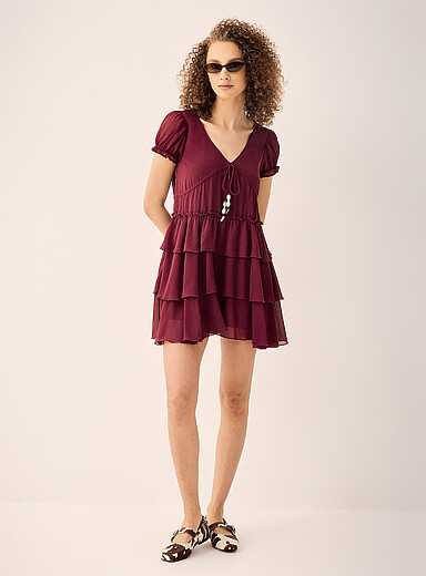 Charm cord tiered chiffon dress