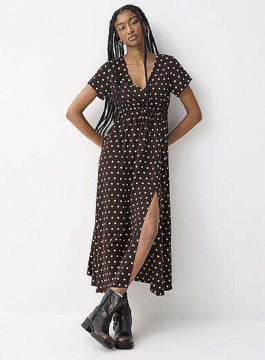 Twik: La robe maxi encolure crois&eacute;e cr&ecirc;pe Pois pour femme