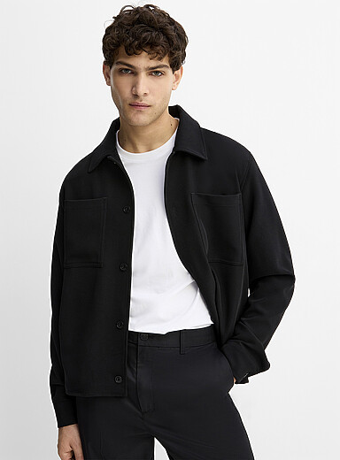 Le 31 Black Minimalist stretch overshirt for men
