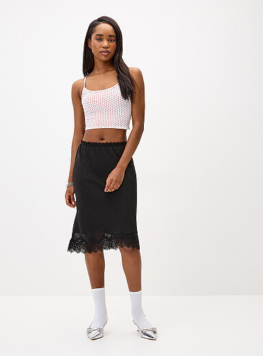 Polka-dotted chiffon midi skirt