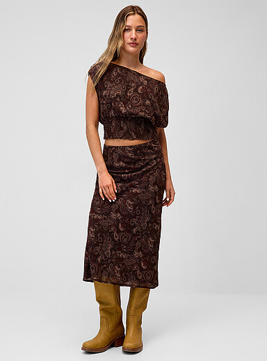 Twik: La jupe maxi chiffon fluide Chocolat - Espresso pour femme