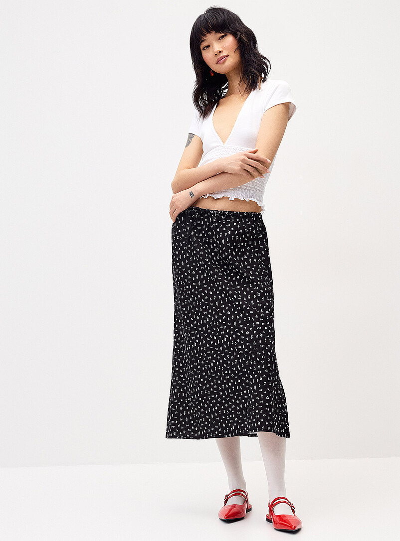 Twik Patterned White Linen blend midi skirt for women