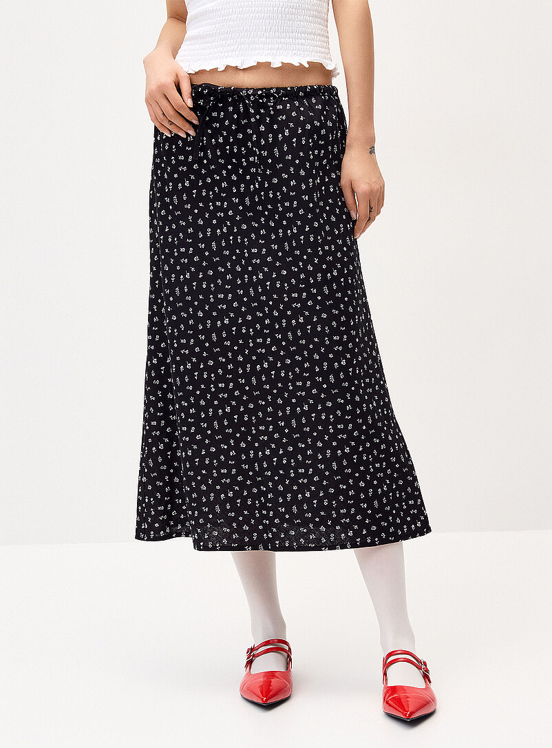 Twik Patterned White Linen blend midi skirt for women