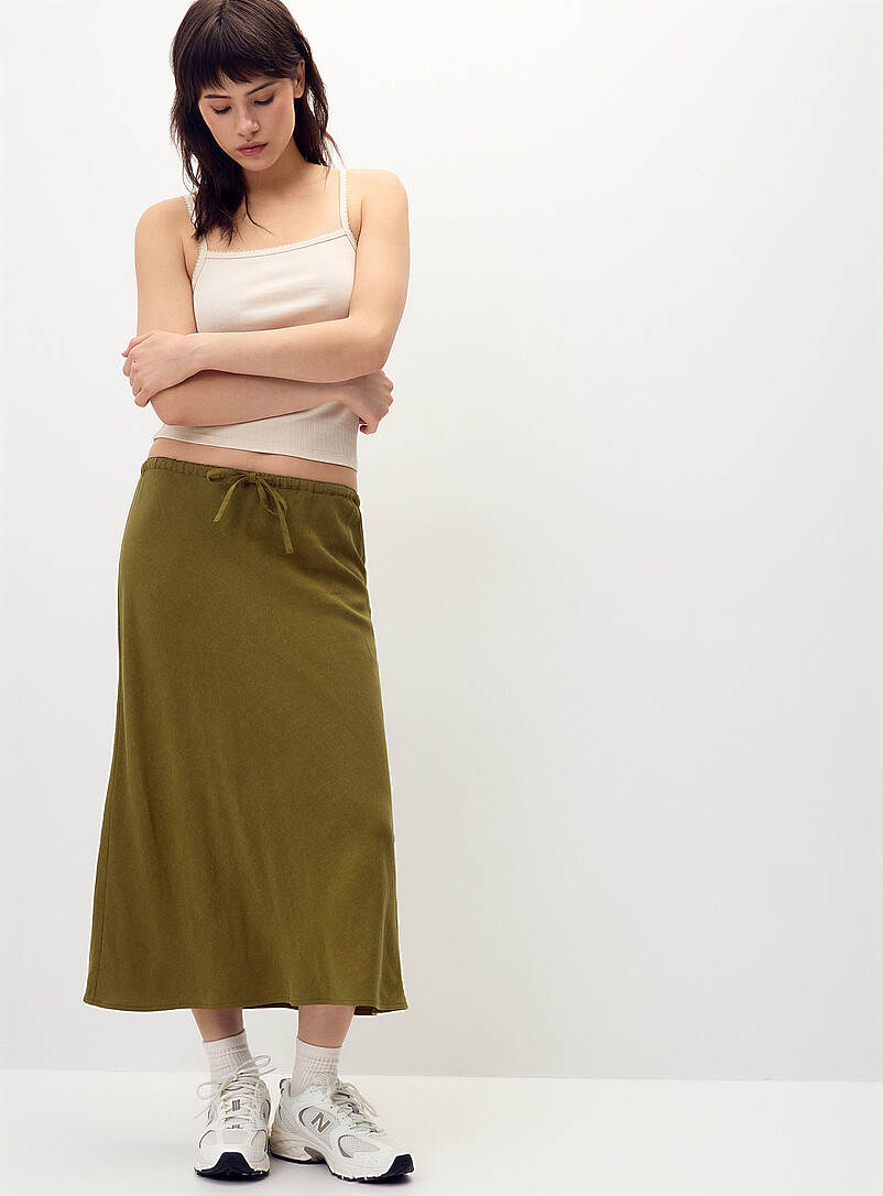Twik Patterned White Linen blend midi skirt for women