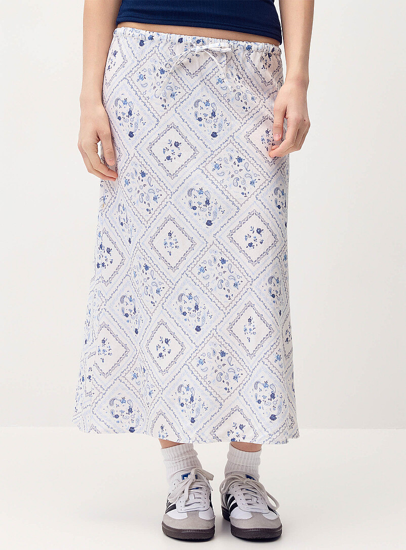 Twik Patterned White Linen blend midi skirt for women