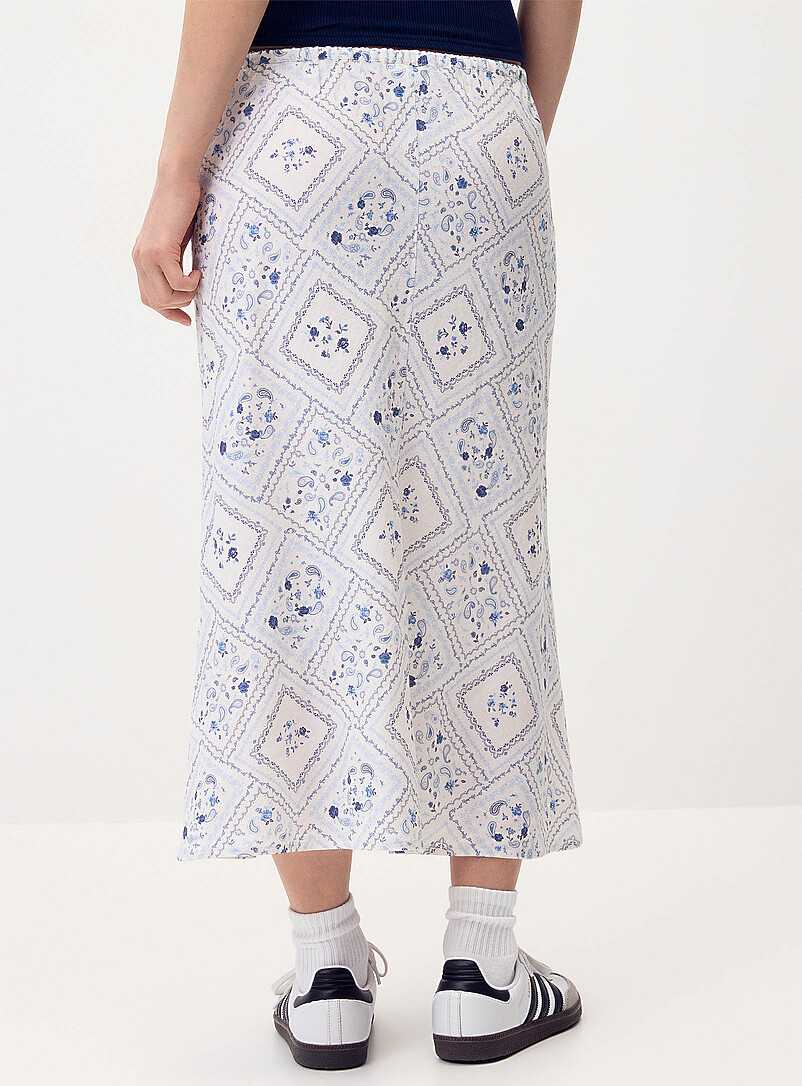 Twik Patterned White Linen blend midi skirt for women