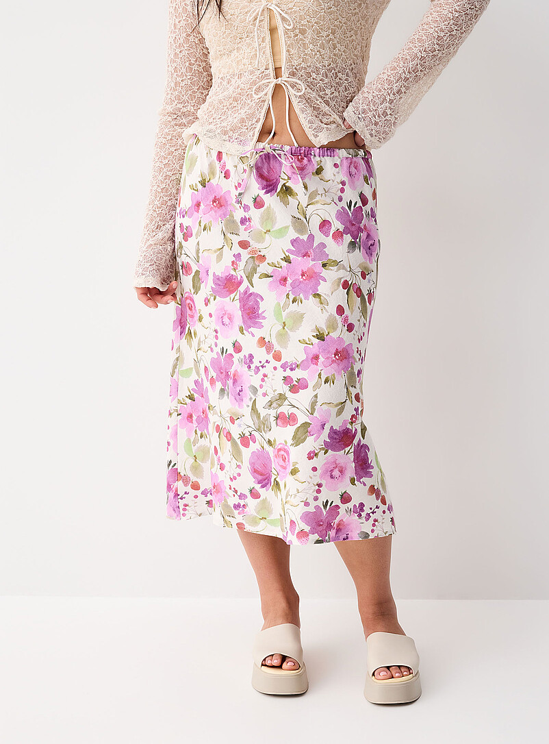 Twik Patterned White Linen blend midi skirt for women