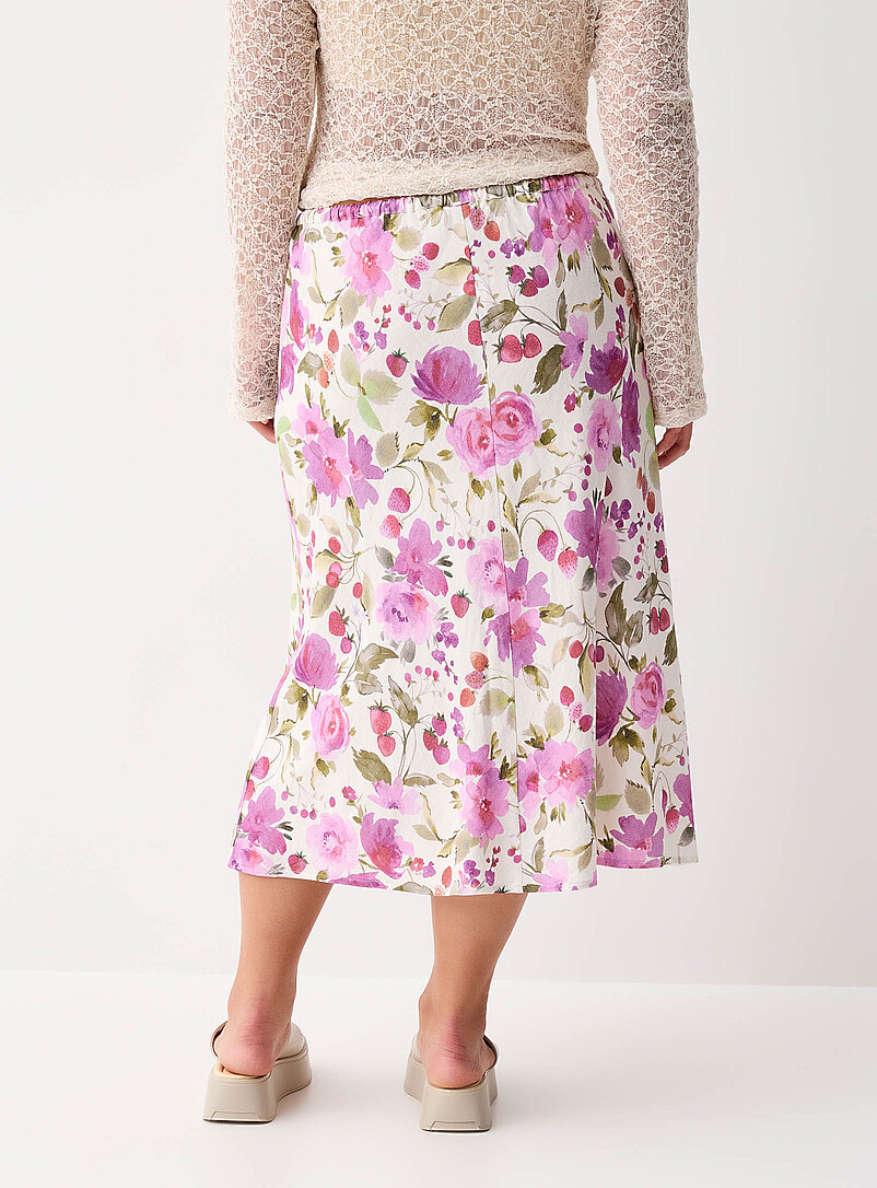 Twik Patterned White Linen blend midi skirt for women