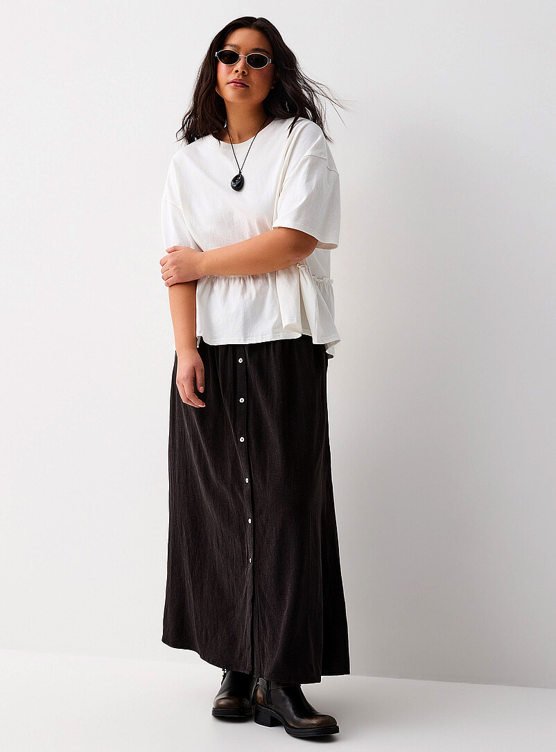Twik Patterned Black Buttoned maxi skirt for women