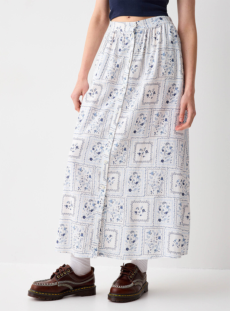 Twik Patterned Black Buttoned maxi skirt for women