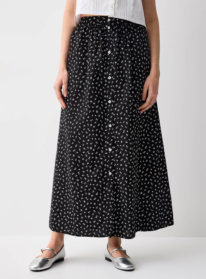 Twik: La jupe maxi boutonn&eacute;e Noir &agrave; motifs pour femme