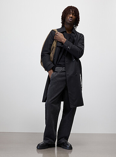 Le 31 Black Belted double-breasted trench coat for men