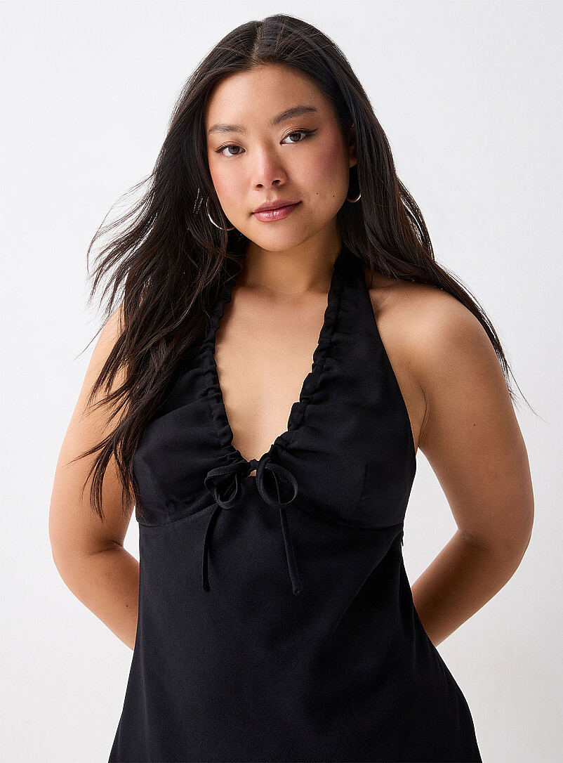 Twik: La robe midi licou cr&ecirc;pe Noir pour femme