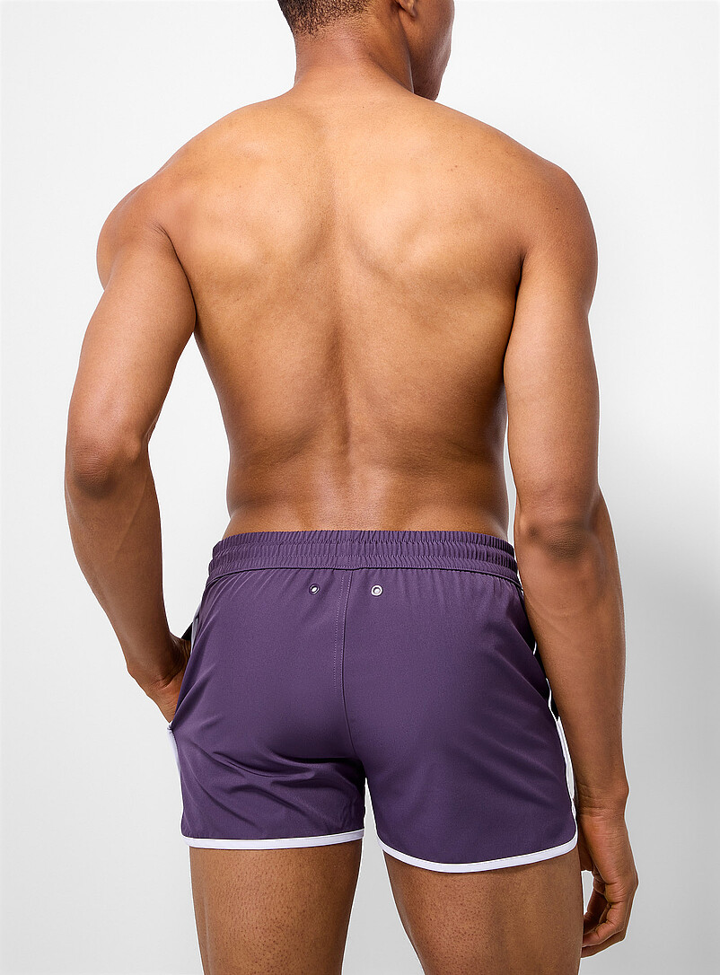 Simons Grape/Dark Crimson Piped retro swim short for men