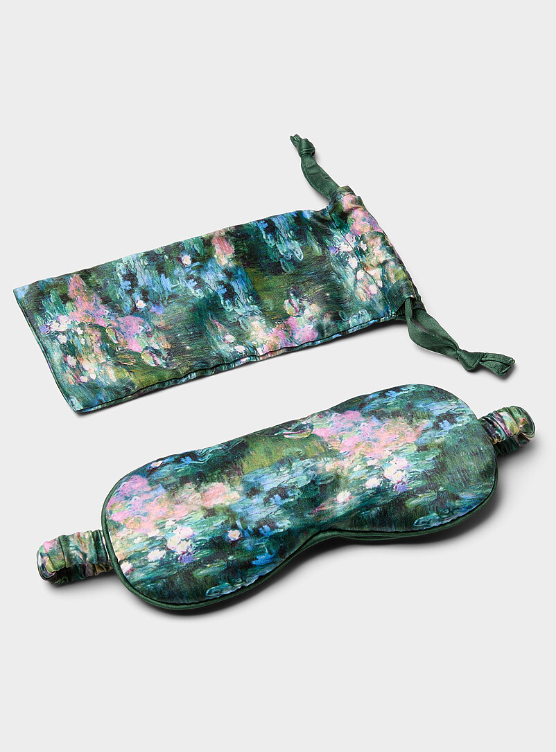Miiyu Patterned Green Impressionist satin sleep mask <b>A Tribute to Claude Monet Collection</b> for women