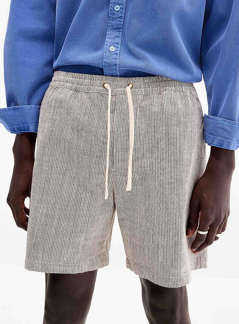 Djab: Le short twill textur&eacute; ray&eacute; Gris &agrave; motifs pour homme