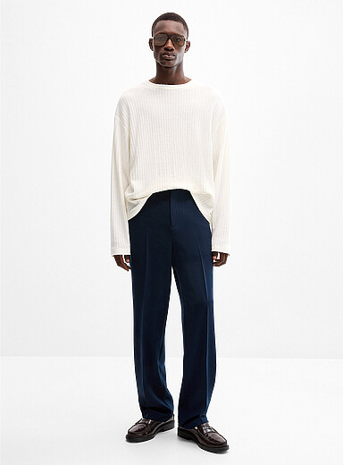 Le 31: Le pantalon souple monochrome <b>Coupe Paris - Relaxe &agrave; taille haute</b> Bleu marine - Bleu nuit pour homme