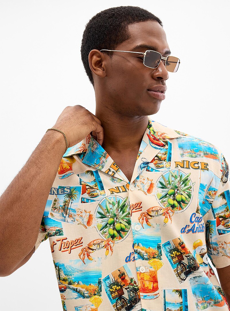 Le 31: La chemise cabana C&ocirc;te d'Azur <b>Coupe confort</b> Beige &agrave; motifs pour homme