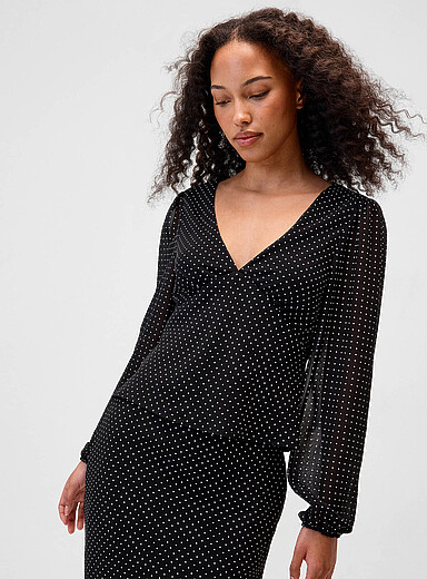 Tie-back V-neck chiffon blouse