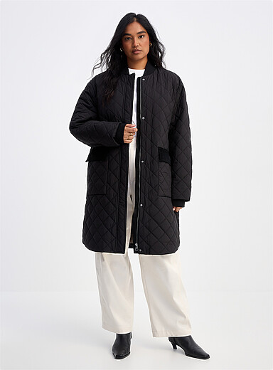 Contemporaine Black Bomber-collar quilted &frac34; jacket for women
