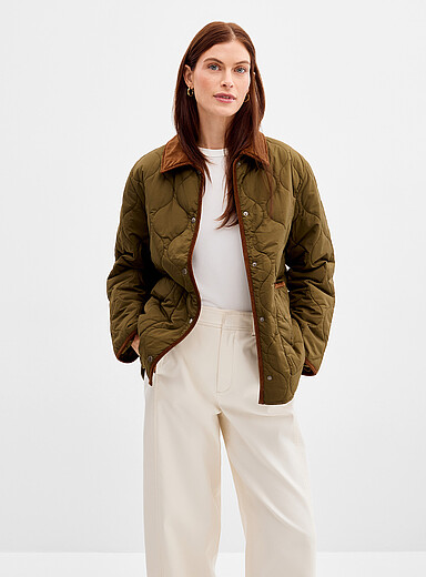 Corduroy shirt collar quilted jacket